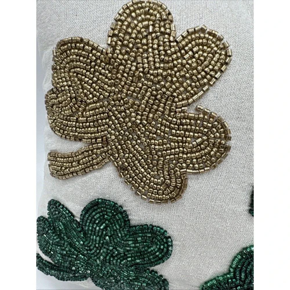 Beaded Sequin Pillow Floral Shamrocks One Square 11